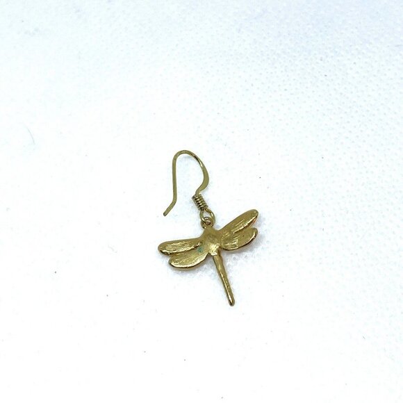 Multicolor Enamel Dragonfly Dangle Drop Earrings Hook Closure Gold Tone - Picture 3 of 4